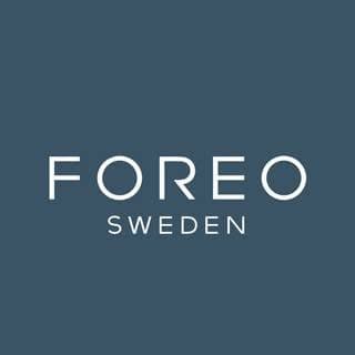 White FOREO SWEDEN brand logo centered on a solid dark blue background.