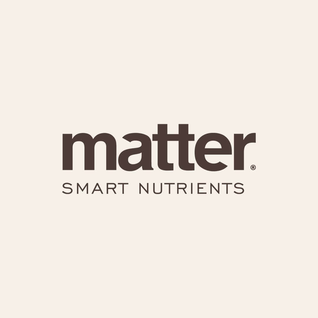 Bold lowercase "matter." text above "SMART NUTRIENTS" in dark brown on a cream background.