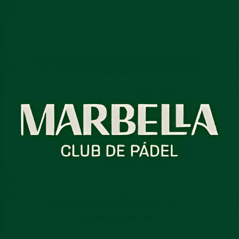 Marbella Club de Pádel logo featuring white stylized lettering on a dark green background.
